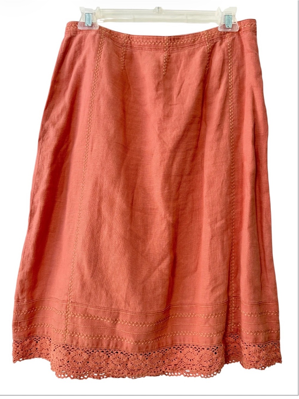 J. Jill  Vintage Midi Linen Embroidered Skirt, Size 10 Peach Coral  Cottagecore